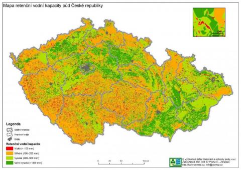 Náhled mapy retenční vodní kapacity