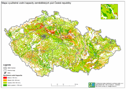 Náhled mapy využitelné vodní kapacity